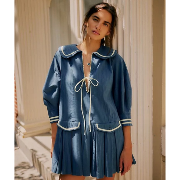 Free People Dresses & Skirts - Free People Blue Starboard Mini Sailor Dress, NWT, Size Small